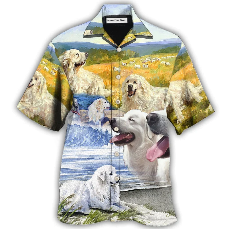 Dog Great Pyrenees Hawaiian Shirt Artwork Detail For Resort Trips And Outdoor Activities