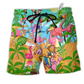 Flamingo Let's Get Flocked Up Hawaiian Print Beach Shorts For Ocean Lover Vacation Wear