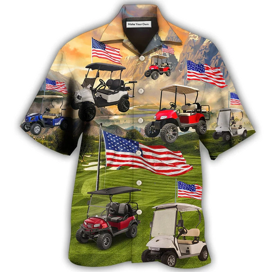 Car Golf Independence Day Club Hawaiian Shirt Pattern Detail For Summer Holidays And Outdoor Fun