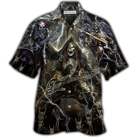 Dark Guitar Hawaiian Shirt For Vacation Getaways Resort Wear And Casual Celebrations