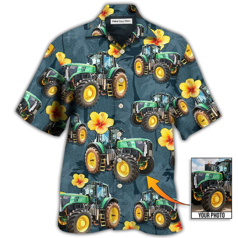 Tropical Tractor Custom Photo Hawaiian Shirt Pattern Detail For Summer Holidays And Outdoor Fun