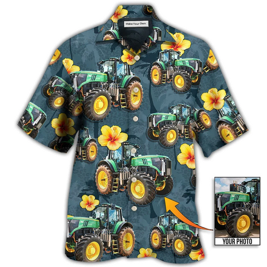 Tropical Tractor Custom Photo Hawaiian Shirt Pattern Detail For Summer Holidays And Outdoor Fun