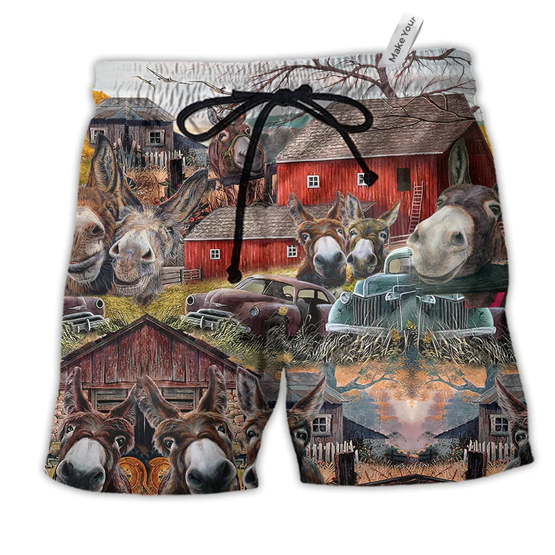 Farm Animals Love Farm And Happiness Hawaiian Beach Shorts For Resort Trips And Warm Weather Style