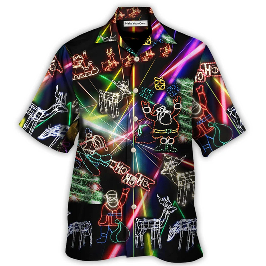 Neon Snowman Christmas Tree Hawaiian Shirt Pattern Detail For Vacation Travel And Daily Wear