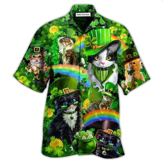 Cat Irish Shamrocks Saint Patricks Day Hawaiian Shirt For Summer Events And Casual Outdoor Wear