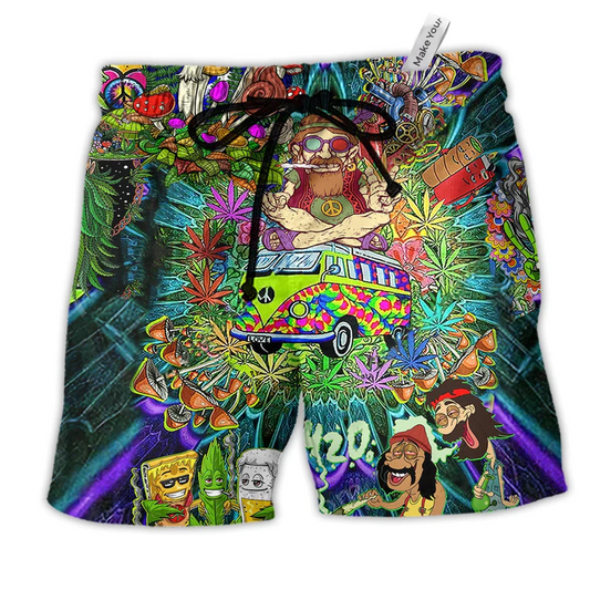 Hippie Mushroom Alien Bus Everything Colorful Beach Shorts For Road Trips And Summer Travel