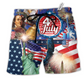 America Love July Style Hawaiian Print Beach Shorts For Coastal Travel And Celebrations
