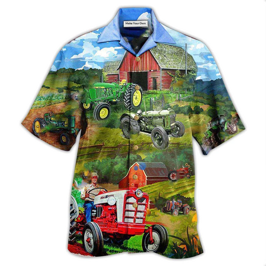 Tractor Hawaiian Shirt Artwork Detail For Tropical Trips And Casual Outings