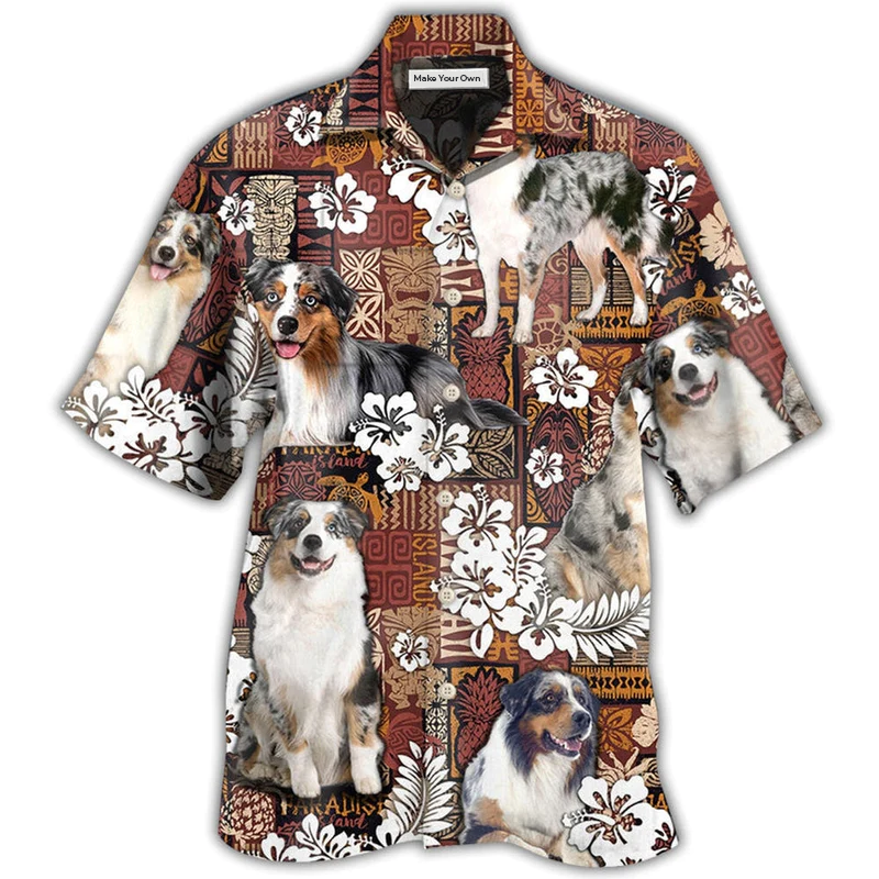 Vintage Tropical Dog Australian Shepherd Hawaiian Shirt For Vacation Days And Relaxed Coastal Outings