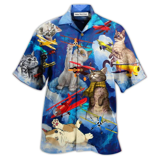 Blue Cat Sky Hawaiian Shirt Pattern Detail For Vacation Travel And Daily Wear
