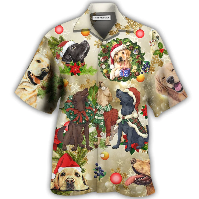 Labrador Retriever Christmas Hawaiian Shirt Design Detail For Beach Days And Holiday Travel
