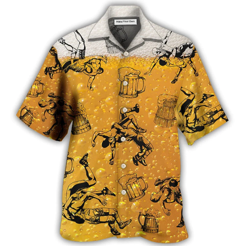 Wrestling Beer Hawaiian Shirt For Summer Vacation And Beach Travel