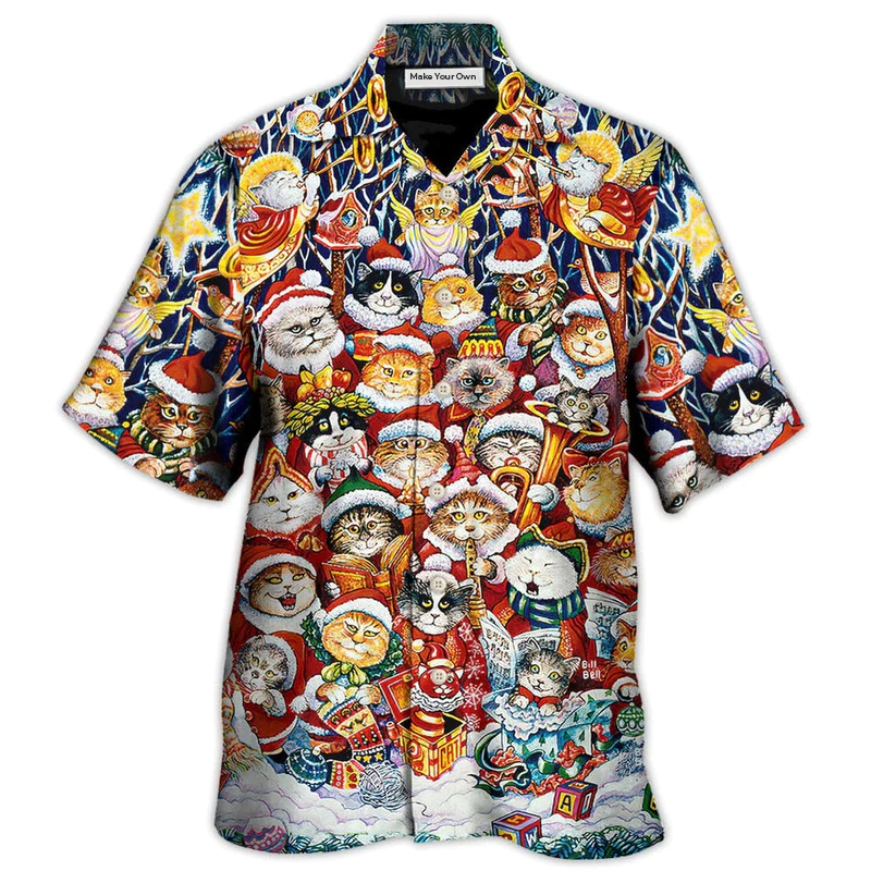 Funny Cat Christmas Happiness Hawaiian Shirt Design Detail For Sunny Adventures And Casual Wear