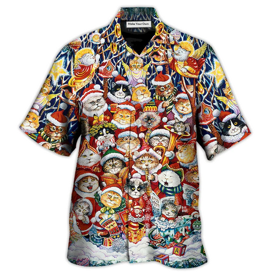 Funny Cat Christmas Happiness Hawaiian Shirt Design Detail For Sunny Adventures And Casual Wear