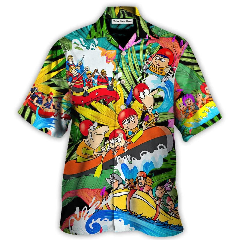 Tropical Funny Water Rafting River Team Hawaiian Shirt Detailed Pattern View For Island Holidays