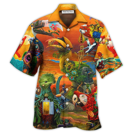 Parrot Flock Pigeon Hawaiian Shirt Artwork Detail For Tropical Trips And Casual Outings