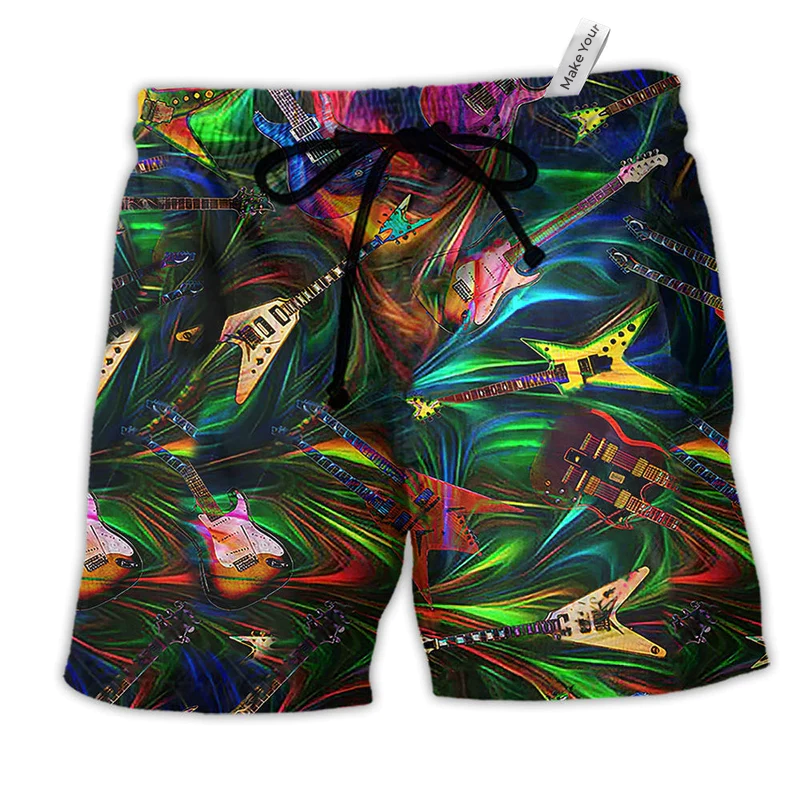 Electric Guitar Music Electric Guitar Hawaiian Beach Shorts For Resort Trips And Weekend Wear