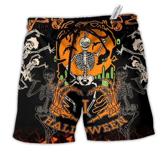 Halloween Dancing Skeleton Scaried Hawaiian Beach Shorts For Coastal Trips And Outdoor Wear
