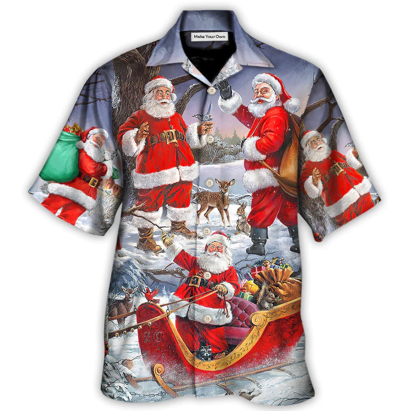 Funny Festive Happy Christmas Hawaiian Shirt For Coastal Adventures And Warm Weather Wear