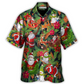Festive Christmas Santa Snowman Hawaiian Shirt Detailed Pattern View For Warm Weather Events
