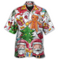 Cute Christmas Santa Snowman Gingerbread Hawaiian Shirt Detailed Pattern View For Coastal Travel