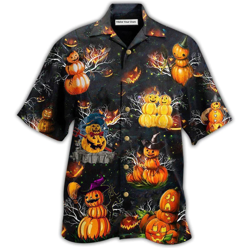 Halloween Lit Hawaiian Shirt Pattern View For Lightweight Everyday Style