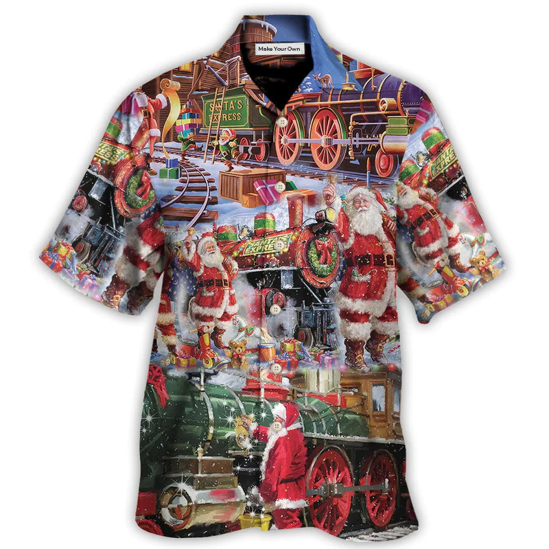 Christmas Santa Snow Village Spirit Giving Hawaiian Shirt Artwork Detail For Resort Trips And Outdoor Activities