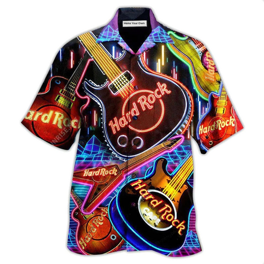 Guitar Hawaiian Shirt For Resort Travel Summer Outings And Casual Gatherings