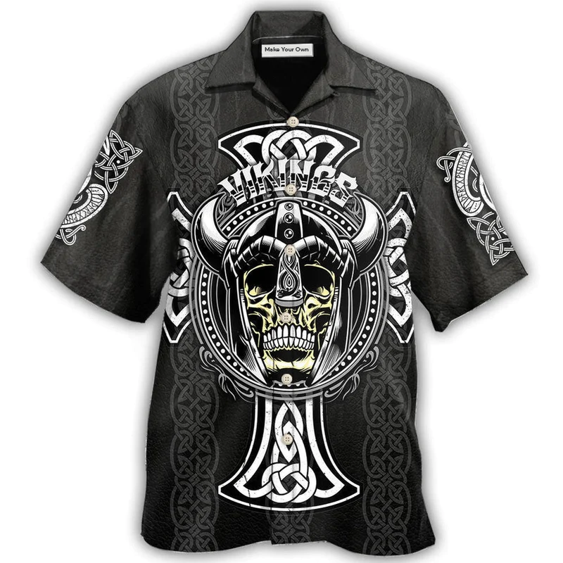 Black Viking Warrior Hawaiian Shirt For Beach Days Resort Trips And Relaxed Everyday Style