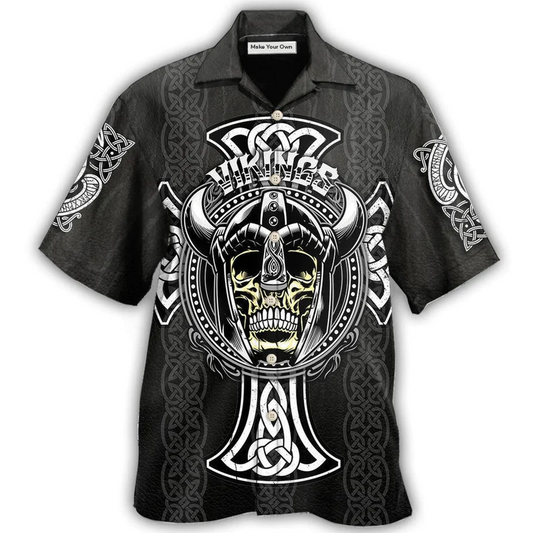 Black Viking Warrior Hawaiian Shirt For Beach Days Resort Trips And Relaxed Everyday Style