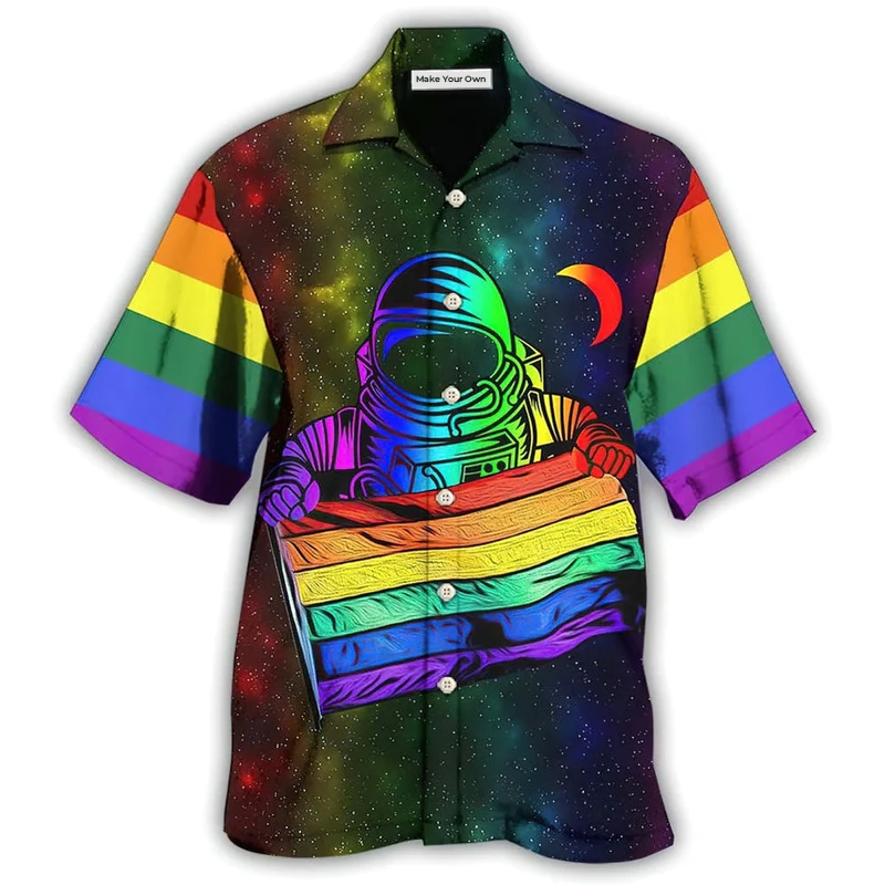 Rainbow Pride And Space Explorer Hawaiian Shirt For Beach Days Resort Trips And Relaxed Everyday Style