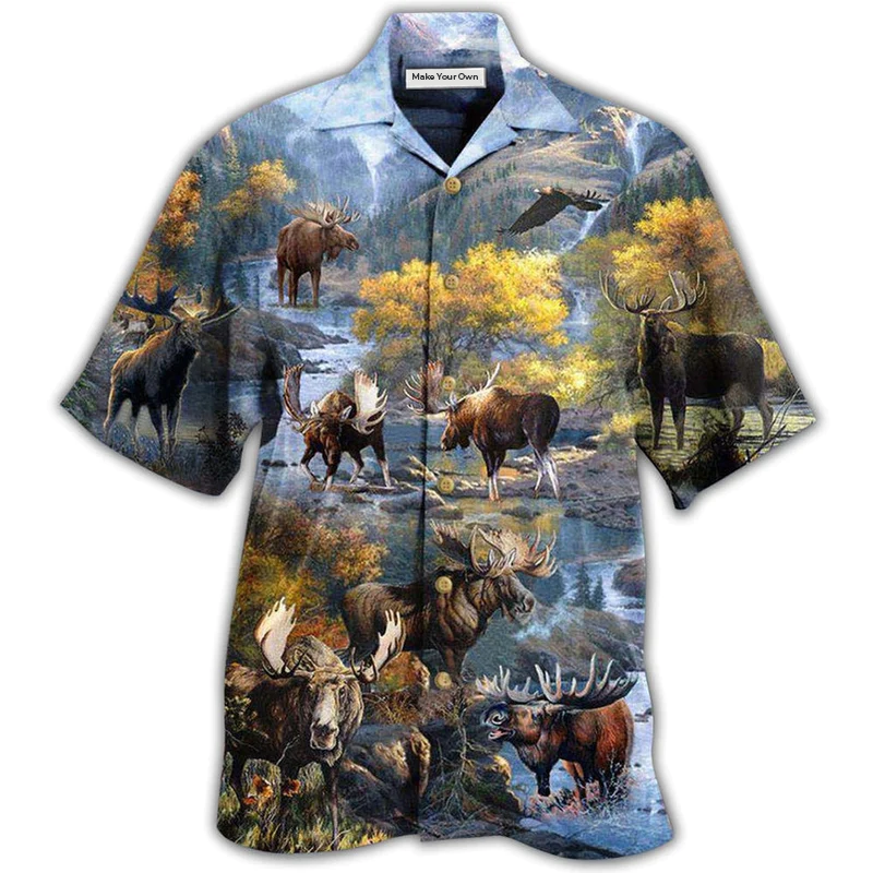 Happy Moose Everyday Hawaiian Shirt Design Detail For Beach Days And Holiday Travel