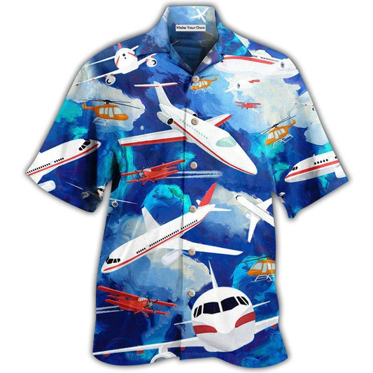 Airplane Simple Eat Sleep Sky Hawaiian Shirt Pattern View For Relaxed Warm Weather Outfits