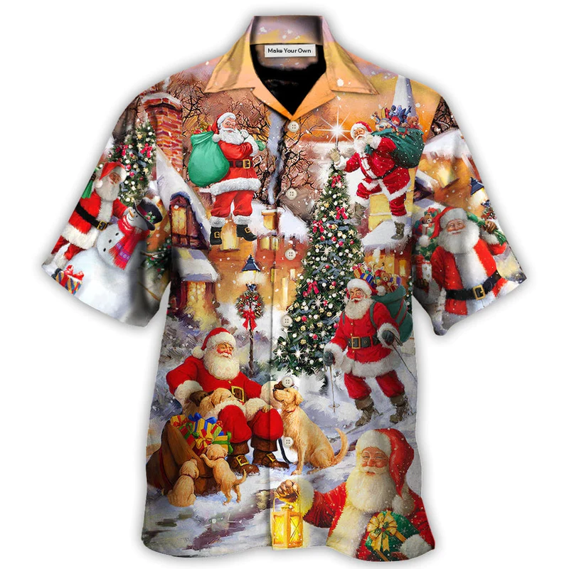 Christmas Santa Town Hawaiian Shirt Fabric Pattern Detail For Summer Travel