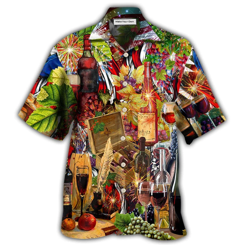 Wine Independence Day Hawaiian Shirt Pattern View For Lightweight Everyday Style