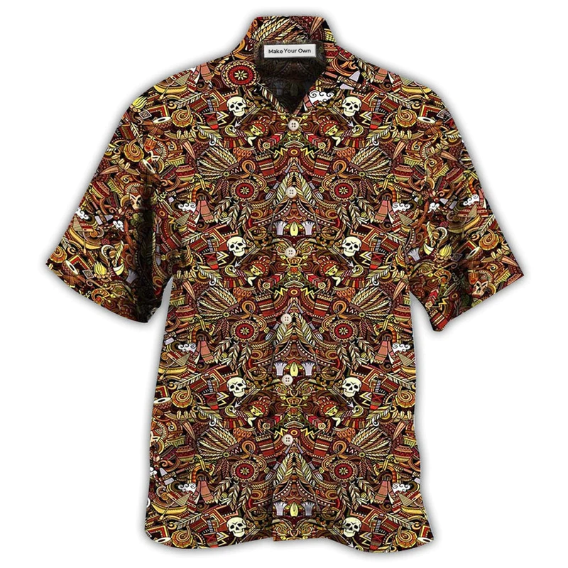 Bohemian Skull Hawaiian Shirt Artwork View For Weekend Travel And Beach Style