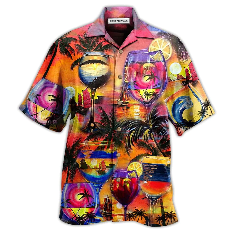 Wine Island Hawaiian Shirt Pattern Detail For Vacation Travel And Daily Wear