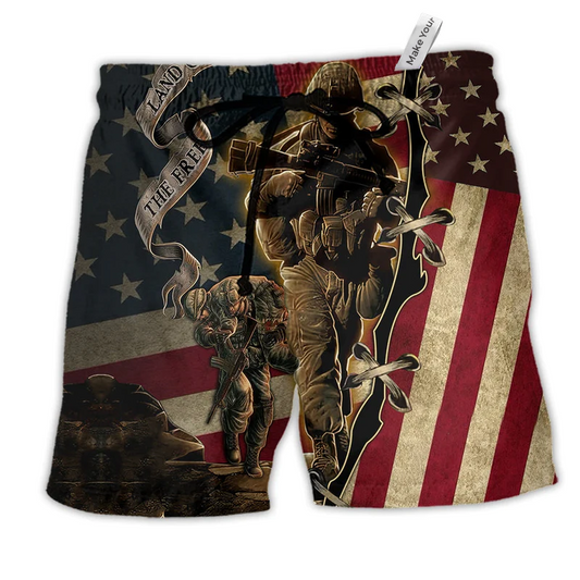 Veteran Proud Memories Flag Hawaiian Print Beach Shorts For Warm Weather Holiday Style