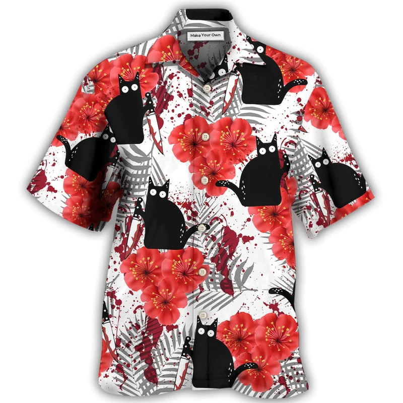 Black Cat Blood Stains Hawaiian Shirt For Warm Weather Adventures And Everyday Comfort