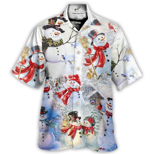 Festive Snowman Christmas Hawaiian Shirt Detailed Pattern View For Thoughtful Gifting