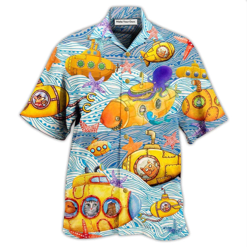 Diving Submarines Ocean Hawaiian Shirt Design View For Casual Summer Styling