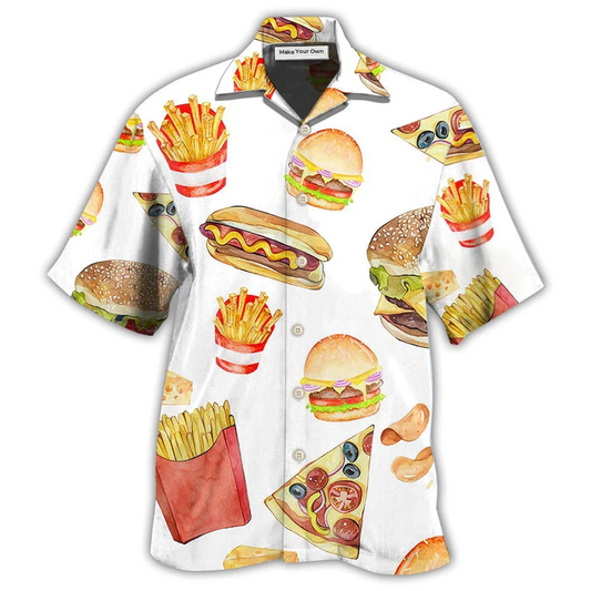 White Food Fast Hawaiian Shirt Artwork View For Coastal Escapes And Resort Style