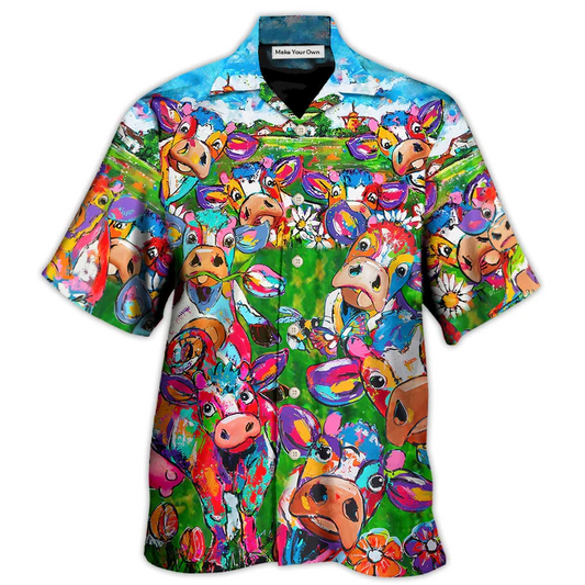 Floral Funny Cow Farm Hawaiian Shirt Pattern View For Lightweight Everyday Style