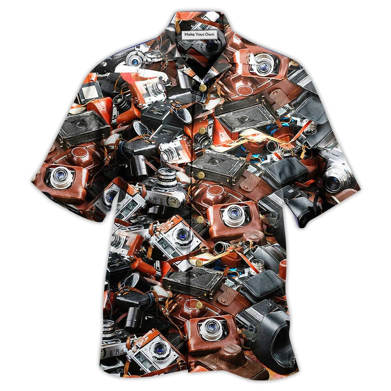 Retro Camera Hawaiian Shirt Design View For Resort Travel And Thoughtful Gifting