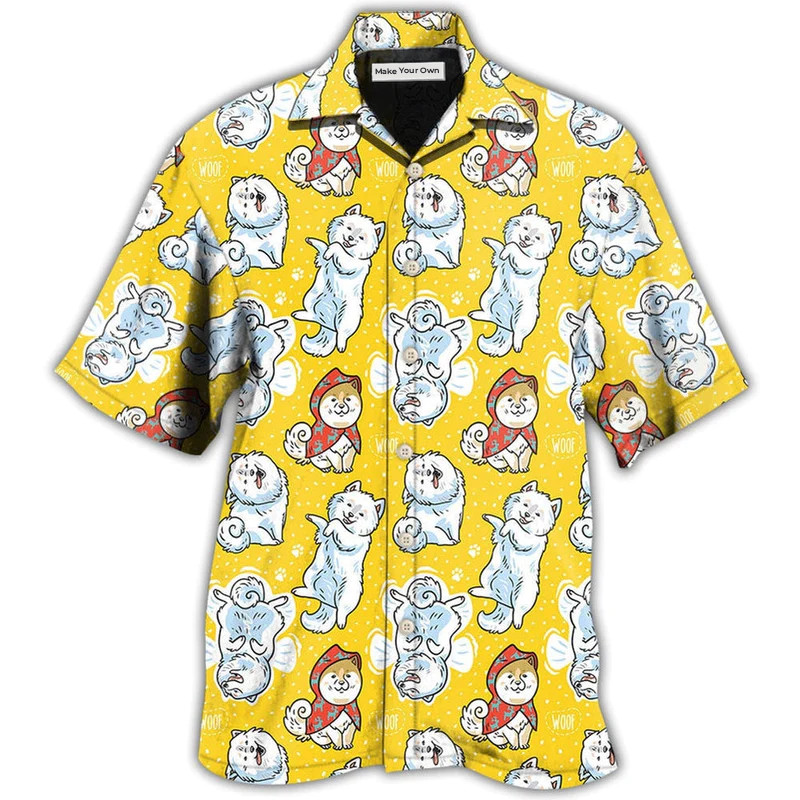 Yellow Dog Samoyed Hawaiian Shirt For Resort Getaways And Comfortable Summer Activities