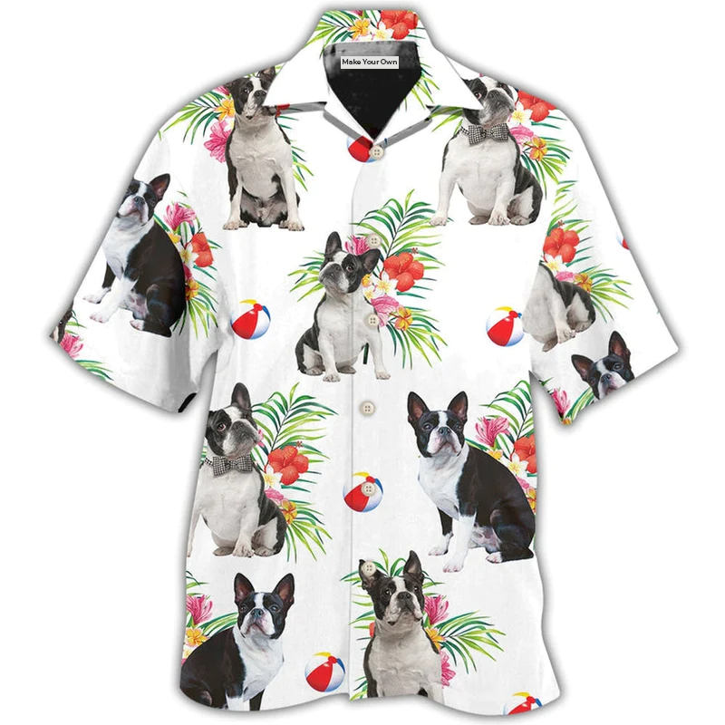 Tropical Floral Dog Boston Terrier Ball Hawaiian Shirt For Summer Events And Casual Outdoor Wear