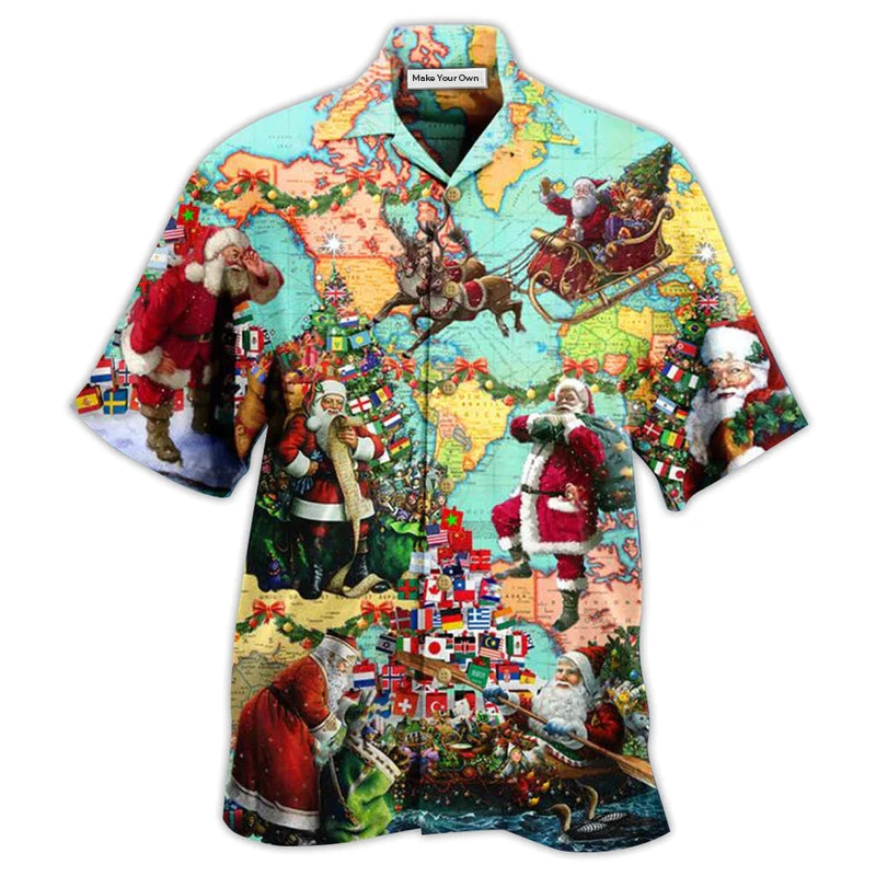 Chirstmas Santa Hawaiian Shirt Design Detail For Beach Days And Holiday Travel