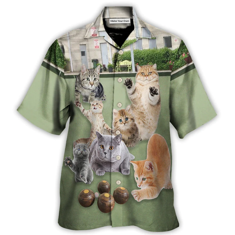 Lawn Bowling Cat Hawaiian Shirt Graphic Artwork Detail For Thoughtful Gifting
