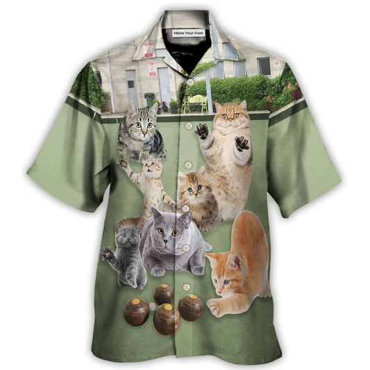 Lawn Bowling Cat Hawaiian Shirt Graphic Artwork Detail For Thoughtful Gifting