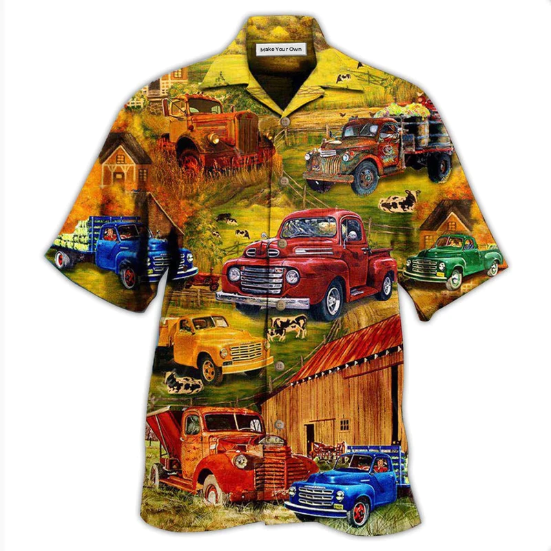 Truck Road Trip Pickup Village Hawaiian Shirt For Summer Events And Casual Outdoor Wear